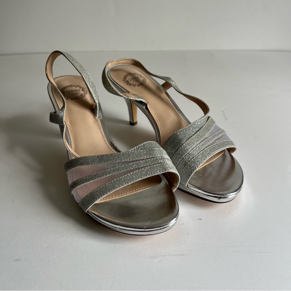I. Miller Glitter Silver Heel Shoes, Retro Style, Size 7.5W - New